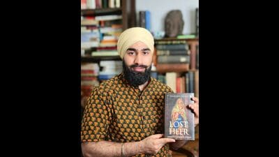 Harleen Singh with his book, ‘The Lost Heer’. (Harleen Singh) Harleen Singh with his book, ‘The Lost Heer’. (Harleen Singh)
