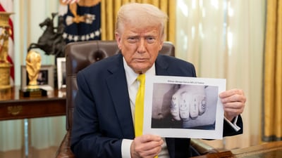 Trump appeared to show a digitally altered photo of Kilmar Abrego Garcia's tattoos (Truth Social/Donald Trump) Trump appeared to show a digitally altered photo of Kilmar Abrego Garcia's tattoos (Truth Social/Donald Trump)