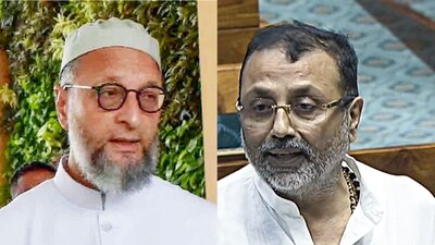 All India Majlis-e-Ittehadul Muslimeen (AIMIM) MP Asaduddin Owaisi and BJP MP Nishikant Dubey All India Majlis-e-Ittehadul Muslimeen (AIMIM) MP Asaduddin Owaisi and BJP MP Nishikant Dubey