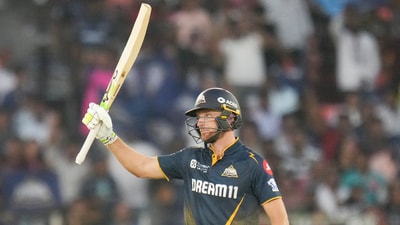 Jos Buttler reached his third half-century in this season of the IPL. He scored 11 boundaries and four sixes enroute to 97*, but fell narrowly short of a record-tying 8th career IPL century. (PTI) Jos Buttler reached his third half-century in this season of the IPL. He scored 11 boundaries and four sixes enroute to 97*, but fell narrowly short of a record-tying 8th career IPL century. (PTI)