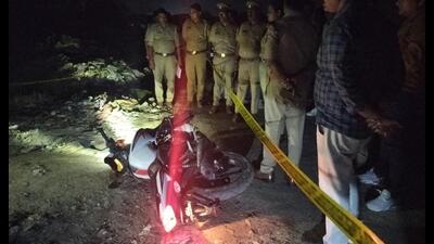 SP Kasganj Ankita Sharma at the site of encounter in Kasganj on Friday night. (Sourced)