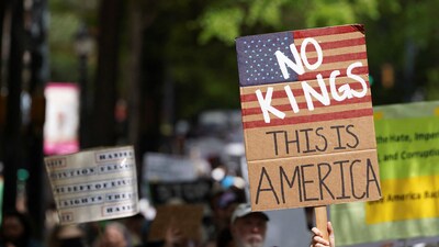 People take part in the nationwide anti-Trump “Hands Off” protest in Atlanta, Georgia U.S., April 5, 2025. REUTERS/ Megan Varner (REUTERS)
