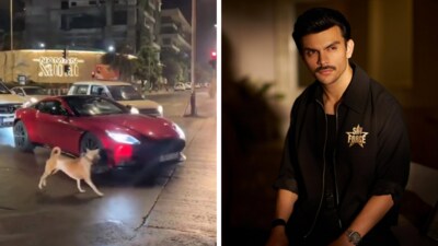 Veer Pahariya was driving his red Aston Martin in Mumbai recently. Veer Pahariya was driving his red Aston Martin in Mumbai recently.