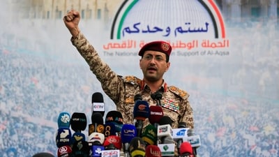 “Yemen will not back down from continuing its support operations for the Palestinian people until the Israeli aggression on Gaza stops and the siege is lifted,” said the Houthi-controlled armed forces in Yemen, as reported by CNN. (Photo by MOHAMMED HUWAIS / AFP) (AFP) “Yemen will not back down from continuing its support operations for the Palestinian people until the Israeli aggression on Gaza stops and the siege is lifted,” said the Houthi-controlled armed forces in Yemen, as reported by CNN. (Photo by MOHAMMED HUWAIS / AFP) (AFP)