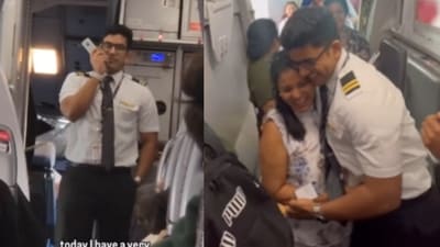 A viral video showed a pilot's heartfelt gesture towards his mother on a flight. (Instagram/ashhwathh ) A viral video showed a pilot's heartfelt gesture towards his mother on a flight. (Instagram/ashhwathh )