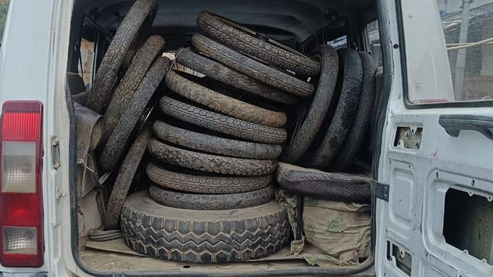 Dismantled wheels of Kenbo bikes seized by police. Dismantled wheels of Kenbo bikes seized by police.