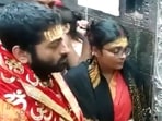 Arijit Singh and his wife inside the Mahakaleshwar Temple. Arijit Singh and his wife inside the Mahakaleshwar Temple.