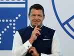 Indian airline IndiGo's CEO Pieter Elbers gestures as he addresses a gathering at a company event in New Delhi, India. 