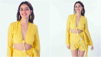 Ananya Panday dazzles in a ₹13,900 co-ord set, featuring a vibrant yellow top and skirt. (Instagram) Ananya Panday dazzles in a ₹13,900 co-ord set, featuring a vibrant yellow top and skirt. (Instagram)