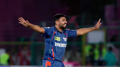 Jaipur, Apr 19 (ANI): Lucknow Super Giants' Avesh Khan celebrates a wicket during the IPL 2025 match against Rajasthan Royals, at Sawai Mansingh Stadium in Jaipur on Saturday. (ANI Photo) (Surjeet Yadav) Jaipur, Apr 19 (ANI): Lucknow Super Giants' Avesh Khan celebrates a wicket during the IPL 2025 match against Rajasthan Royals, at Sawai Mansingh Stadium in Jaipur on Saturday. (ANI Photo) (Surjeet Yadav)
