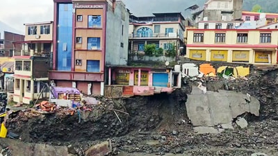 The train triggered landslide in Ramban caused serious damage to several structures and roads. (ANI) The train triggered landslide in Ramban caused serious damage to several structures and roads. (ANI)