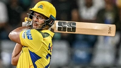 Shvam Dube took on Ashwani Kumar in the 16th over, hitting back-to-back sixes and bringing up his fifty with a single. (AFP) Shvam Dube took on Ashwani Kumar in the 16th over, hitting back-to-back sixes and bringing up his fifty with a single. (AFP)