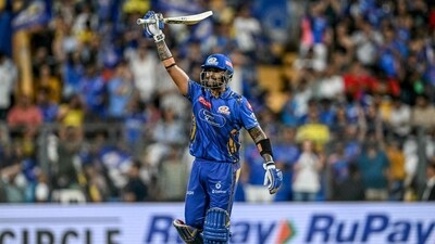 Suryakumar Yadav (68 off 30 balls, 5x4s, 6x6s) produced the most fluent knock in this season with the No. 3 batter being immaculate in clearing the leg-side boundaries as well as with his compelling sweep shots against the spinners. (AFP) Suryakumar Yadav (68 off 30 balls, 5x4s, 6x6s) produced the most fluent knock in this season with the No. 3 batter being immaculate in clearing the leg-side boundaries as well as with his compelling sweep shots against the spinners. (AFP)