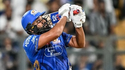 Rohit Sharma finished at 76 not out off 45 balls with four fours and six hits over the fence. He set the tone for the Mumbai Indians in the powerplay. (AFP) Rohit Sharma finished at 76 not out off 45 balls with four fours and six hits over the fence. He set the tone for the Mumbai Indians in the powerplay. (AFP)