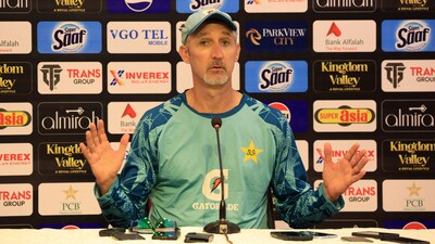 Former Pakistan head coach Jason Gillespie during a press conference. (REUTERS)