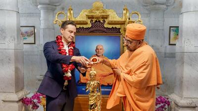 Conservative Party leader Pierre Poilievre at the BAPS Shri Swaminarayan Mandir in Toronto (BAPS Shri Swaminarayan Mandir/Facebook)