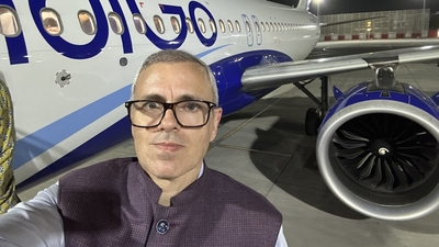 Jammu and Kashmir chief minister shared a selfie standing on the IndiGo aircraft's steps after deplaning briefly for “fresh air” at Jaipur airport. (X/@OmarAbdullah)