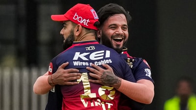 Suyash Sharma took two wickets in one over, dismissing a dangerous-looking Josh Inglis before snapping up Marcus Stoinis on just his second ball. (PTI) Suyash Sharma took two wickets in one over, dismissing a dangerous-looking Josh Inglis before snapping up Marcus Stoinis on just his second ball. (PTI)
