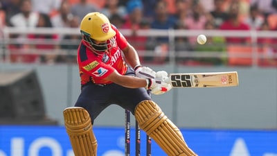 Prabhsimran Singh scored a quickfire 31, including this audacious scoop off the bowling of Josh Hazlewood. However, he wasn't able to capitalise, his wicket sparking the start of RCB's dominant middle phase with the ball. (PTI) Prabhsimran Singh scored a quickfire 31, including this audacious scoop off the bowling of Josh Hazlewood. However, he wasn't able to capitalise, his wicket sparking the start of RCB's dominant middle phase with the ball. (PTI)