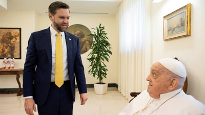 Pope Francis and JD Vance&nbsp;have publicly clashed over the Trump administration's immigration policies and its plans to deport migrants. The duo held a&nbsp;brief meeting in Rome on Sunday to greet&nbsp;each&nbsp;other on Easter.. Vatican Media/­Handout via REUTERS ATTENTION EDITORS - THIS IMAGE WAS PROVIDED BY A THIRD PARTY. (via REUTERS)