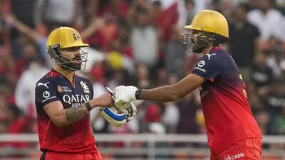 Virat Kohli scored his 67th 50-plus score in the IPL, the most for any player in the IPL, to hold the innings together against PBKS. (PTI) Virat Kohli scored his 67th 50-plus score in the IPL, the most for any player in the IPL, to hold the innings together against PBKS. (PTI)