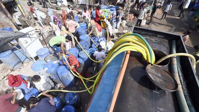 Water supply through a tanker in 2024. (HT Archive) Water supply through a tanker in 2024. (HT Archive)
