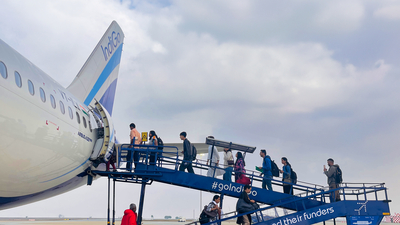 The vehicle hit the 'undercarriage of the non-operational IndiGo aircraft, the airline said. (X/@IndiGo6E)