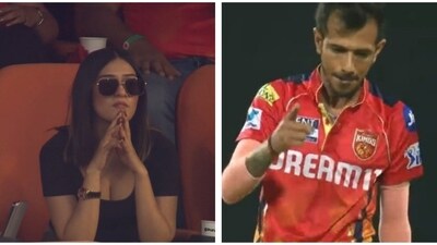 RJ Mahvash cheered for Yuzvendra Chahal during the match. RJ Mahvash cheered for Yuzvendra Chahal during the match.