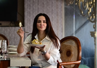 Rukhsar Rehman savouring basket chaat at Royal Cafe Hazratgunj (Deepak Gupta/HT)
