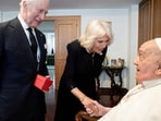 Pope Francis met with Britain's King Charles and Queen Camilla during a private audience at the Vatican, April 9, 2025. Vatican Media/­Handout via REUTERS ATTENTION EDITORS - THIS IMAGE WAS PROVIDED BY A THIRD PARTY. TPX IMAGES OF THE DAY