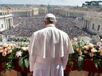 Pope Francis delivers his "Urbi et Orbi" (to the city and the world) message from the balcony overlooking St. Peter's Square at the Vatican April 16, 2017.