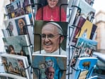 Pope Francis and Pope Benedict XVI postcards and souvenirs in the center of Rome on March 9, 2014. piola666/Getty Images