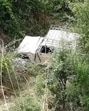 The Bolero Camper after it plunged into the gorge in Dodra Kwar region of Shimla district on Monday. (HT Photo)