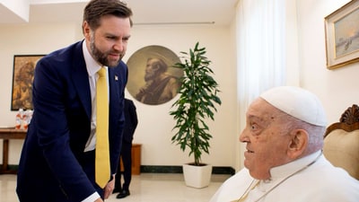 Pope Francis offered JD Vance three giant chocolate Easter eggs for his three young kids, who were not present in the meeting (AP) Pope Francis offered JD Vance three giant chocolate Easter eggs for his three young kids, who were not present in the meeting (AP)