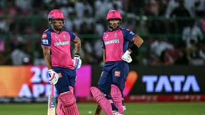 Rajasthan Royals' Shimron Hetmyer (L) and Dhruv Jurel look on during the match vs Lucknow Super Giants. (AFP) Rajasthan Royals' Shimron Hetmyer (L) and Dhruv Jurel look on during the match vs Lucknow Super Giants. (AFP)