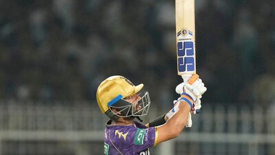 Ajinkya Rahane was the sole KKR batter to prove any sort of threat the entire innings, scoring 50(36) but ultimately falling way short of the standards that were needed. (AP) Ajinkya Rahane was the sole KKR batter to prove any sort of threat the entire innings, scoring 50(36) but ultimately falling way short of the standards that were needed. (AP)