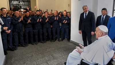 Pope Francis met with inmates during his visit to the Regina Coeli penitentiary in Rome on Holy Thursday, Thursday, April 17, 2025. (Vatican Media via AP, HO) (AP) Pope Francis met with inmates during his visit to the Regina Coeli penitentiary in Rome on Holy Thursday, Thursday, April 17, 2025. (Vatican Media via AP, HO) (AP)