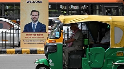 Several posters welcoming US Vice President JD Vance have been put up across Delhi. (AFP) Several posters welcoming US Vice President JD Vance have been put up across Delhi. (AFP)