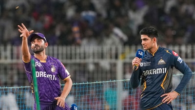 Ajinkya Rahane won the toss and chose to bowl. A big personnel decision, as Quinton de Kock's struggle at the top came to and end with Rahmanullah Gurbaz replacing him with the gloves. (PTI) Ajinkya Rahane won the toss and chose to bowl. A big personnel decision, as Quinton de Kock's struggle at the top came to and end with Rahmanullah Gurbaz replacing him with the gloves. (PTI)