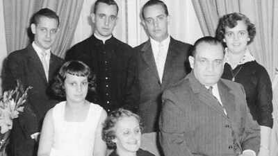 In this undated photo courtesy of Ediciones B from the book "El jesuita: la historia de francisco, el Papa argentino" by authors Sergio Rubin and Francesca Ambrogetti, (from left, standing) brother Alberto Horacio, Jorge Mario Bergoglio, Oscar Adrian and sister Marta Regina, (sitting) sister Maria Elena, mother Regina Maria Sivori and father Mario Jose Francisco. Less API/GAMMA/Gamma-Raph/Getty Images. 