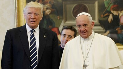 US President Donald Trump and Pope Francis met at the Vatican, May 24, 2017. (Reuters File) US President Donald Trump and Pope Francis met at the Vatican, May 24, 2017. (Reuters File)