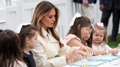 U.S. first lady Melania Trump attends the annual White House Easter Egg Roll event, on the South Lawn of the White House in Washington, D.C., U.S., April 21, 2025. REUTERS/Ken Cedeno (REUTERS)