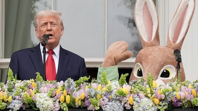U.S. President Donald Trump speaks as he attends the annual White House Easter Egg Roll event, at the White House in Washington, D.C., U.S., April 21, 2025. REUTERS/Ken Cedeno (REUTERS)