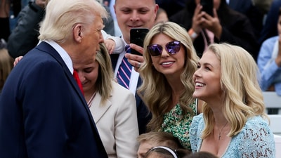 U.S. President Donald Trump and White House Press Secretary Karoline Leavitt attend the annual White House Easter Egg Roll, on the South Lawn of the White House in Washington, D.C., U.S., April 21, 2025. REUTERS/Leah Millis (REUTERS)
