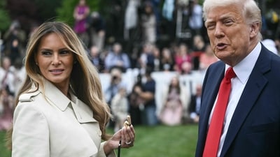US President Donald Trump and First Lady Melania Trump host the annual Easter Egg Roll on the South Lawn of the White House on April 21, 2025, in Washington, DC. According to the US National Park Service, the egg roll tradition dates back to 1878 when President Rutherford B. Hayes invited children to roll Easter eggs on the White House grounds. Children previously rolled eggs down a hill at the US Capitol in the early 1870s, but a law was passed in 1876 forbidding the Capitol property from being used due to the toll on the lawn. (Photo by Brendan SMIALOWSKI / AFP) (AFP) US President Donald Trump and First Lady Melania Trump host the annual Easter Egg Roll on the South Lawn of the White House on April 21, 2025, in Washington, DC. According to the US National Park Service, the egg roll tradition dates back to 1878 when President Rutherford B. Hayes invited children to roll Easter eggs on the White House grounds. Children previously rolled eggs down a hill at the US Capitol in the early 1870s, but a law was passed in 1876 forbidding the Capitol property from being used due to the toll on the lawn. (Photo by Brendan SMIALOWSKI / AFP) (AFP)