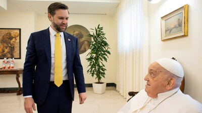Pope Francis and JD Vance exchanged Easter greetings at the Vatican, April 20, 2025. Vatican Media/­Handout via REUTERS ATTENTION EDITORS - THIS IMAGE WAS PROVIDED BY A THIRD PARTY. TPX IMAGES OF THE DAY (via REUTERS)