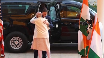 PM Modi greeted JD Vance and his family at his official residence in Delhi. (HT) PM Modi greeted JD Vance and his family at his official residence in Delhi. (HT)
