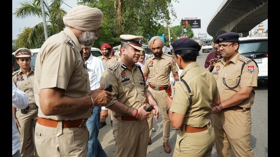 Police commissioner Swapan Sharma while inspecting the ERVH site near Verka Milk Plant in Ludhiana on Monday. (HT Photo)