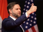 US Vice President JD Vance gestures, on the day he delivers a speech, at the Rajasthan International Centre, in Jaipur.