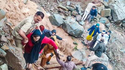 In Ramban’s Bagna village, a landslide swept away several homes, killing at least three people. Around 30 houses were washed away, vehicles were damaged, and the 250 km-long Jammu–Srinagar highway (NH44) was blocked in both directions. (ANI) In Ramban’s Bagna village, a landslide swept away several homes, killing at least three people. Around 30 houses were washed away, vehicles were damaged, and the 250 km-long Jammu–Srinagar highway (NH44) was blocked in both directions. (ANI)